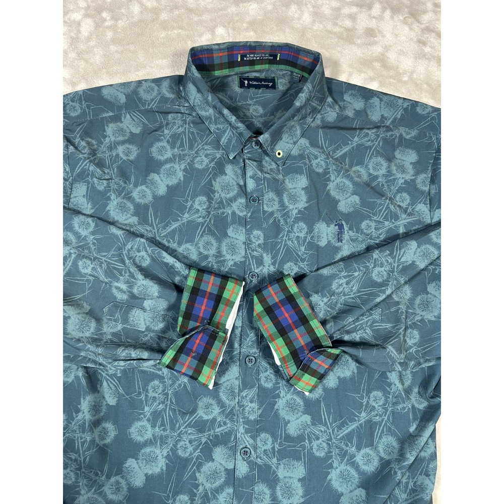 William Murray Golf Shirt XL Mens Long Sleeve Floral Blue Button Up Flip Cuff
